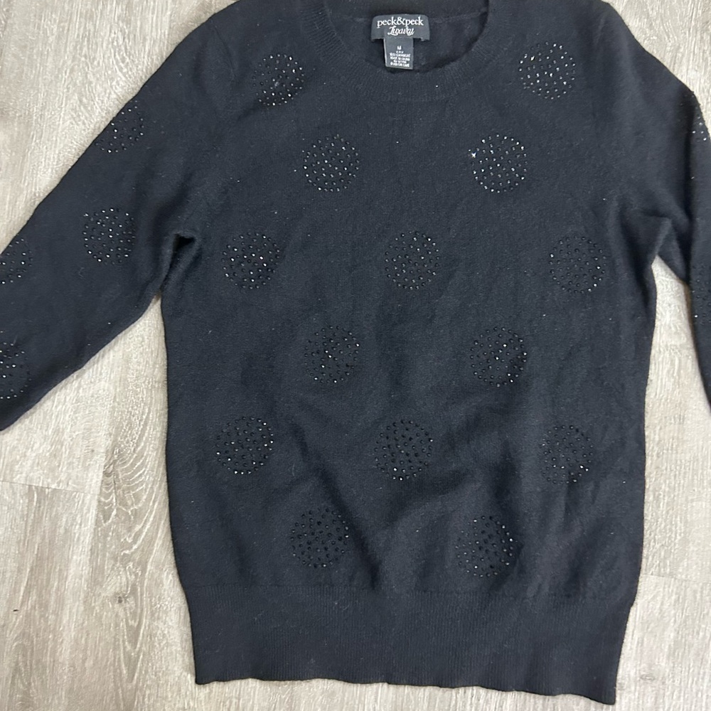 Peck & Peck Black Sweater with Embellished Dots